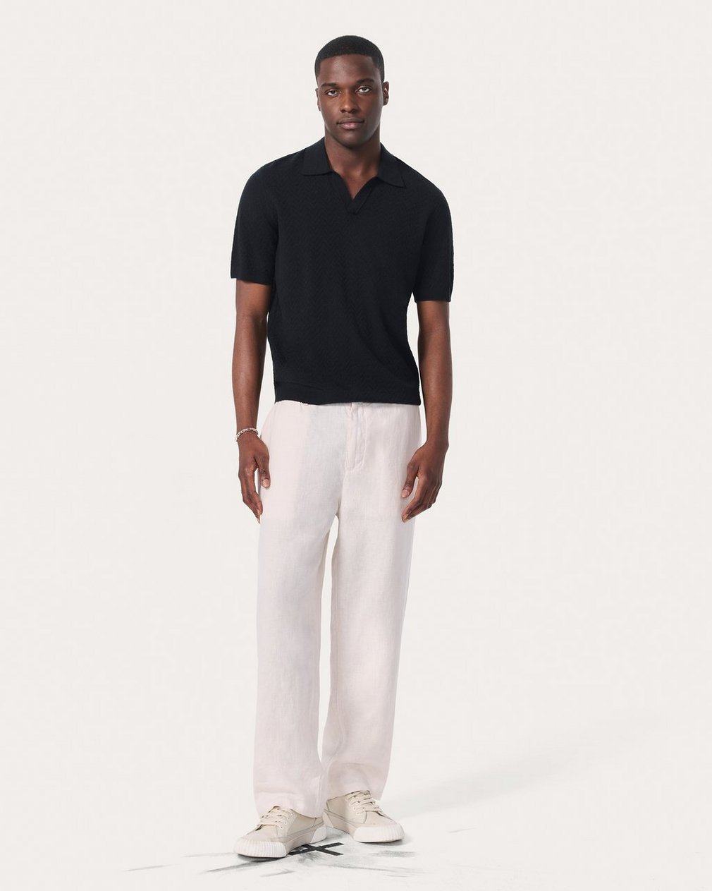 Zuma Herringbone Knit Polo Shirt - Black