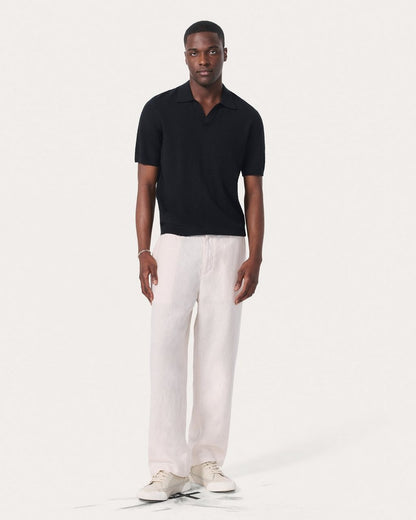 Zuma Herringbone Knit Polo Shirt - Black