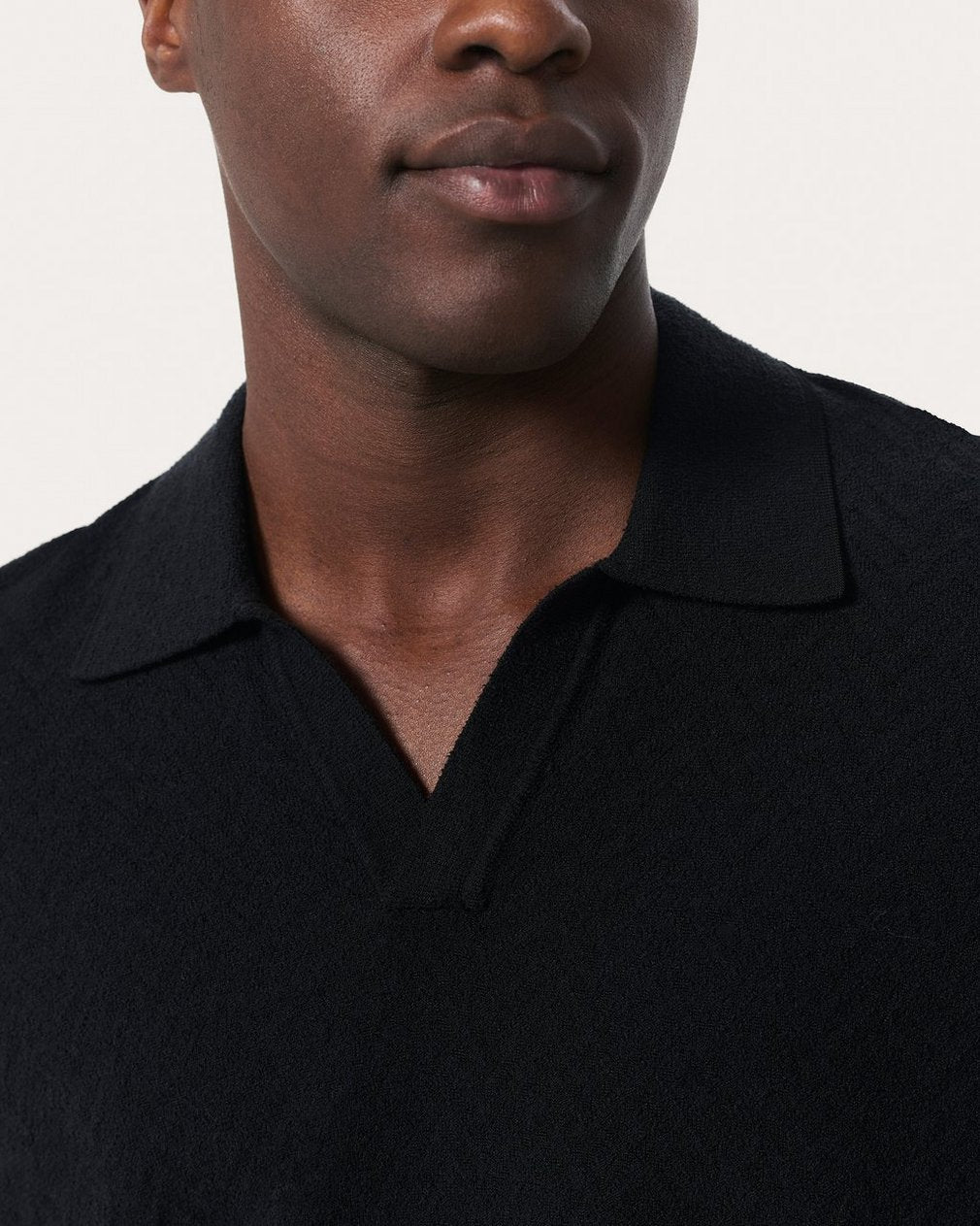 Zuma Herringbone Knit Polo Shirt - Black