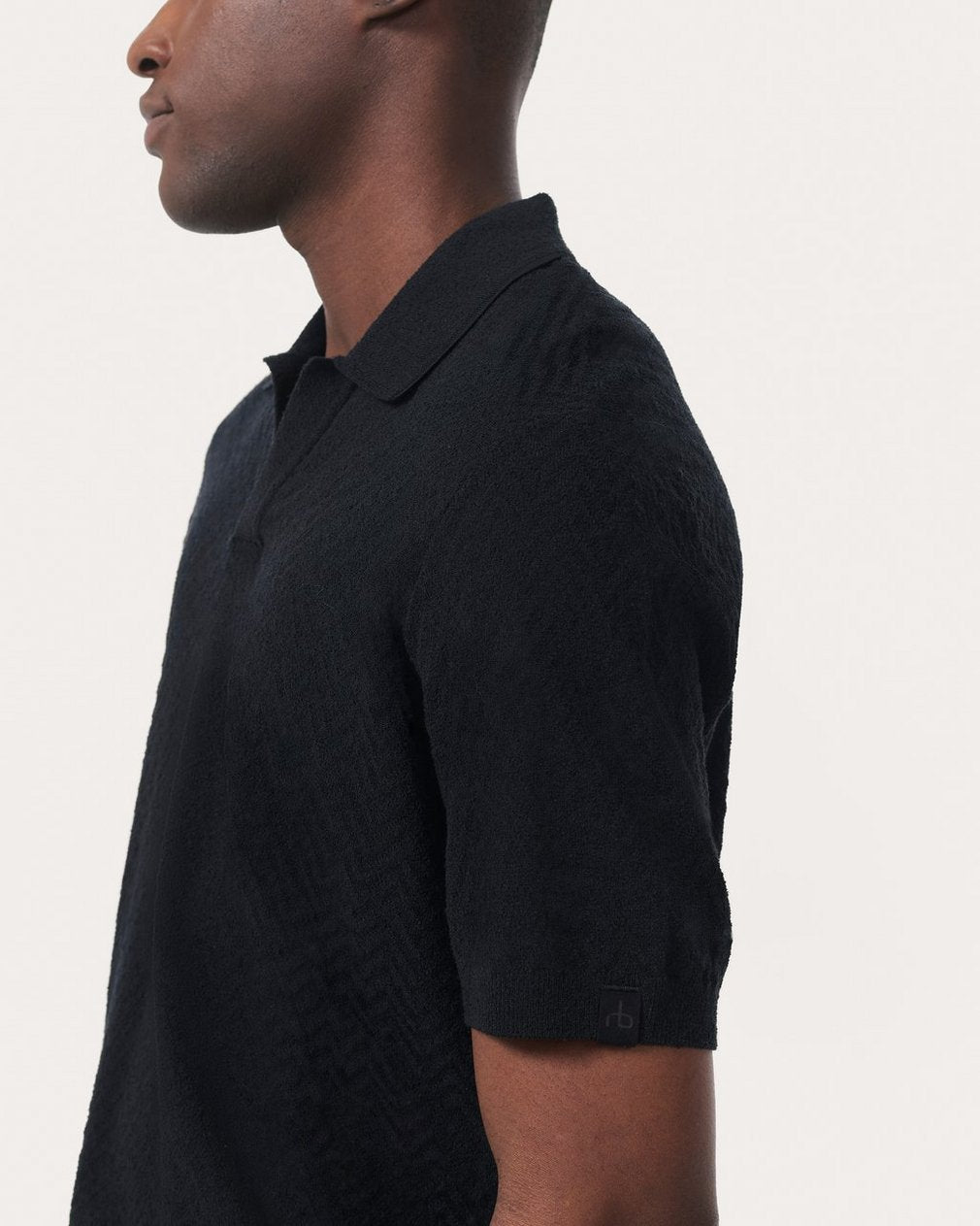 Zuma Herringbone Knit Polo Shirt - Black