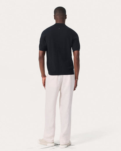Zuma Herringbone Knit Polo Shirt - Black