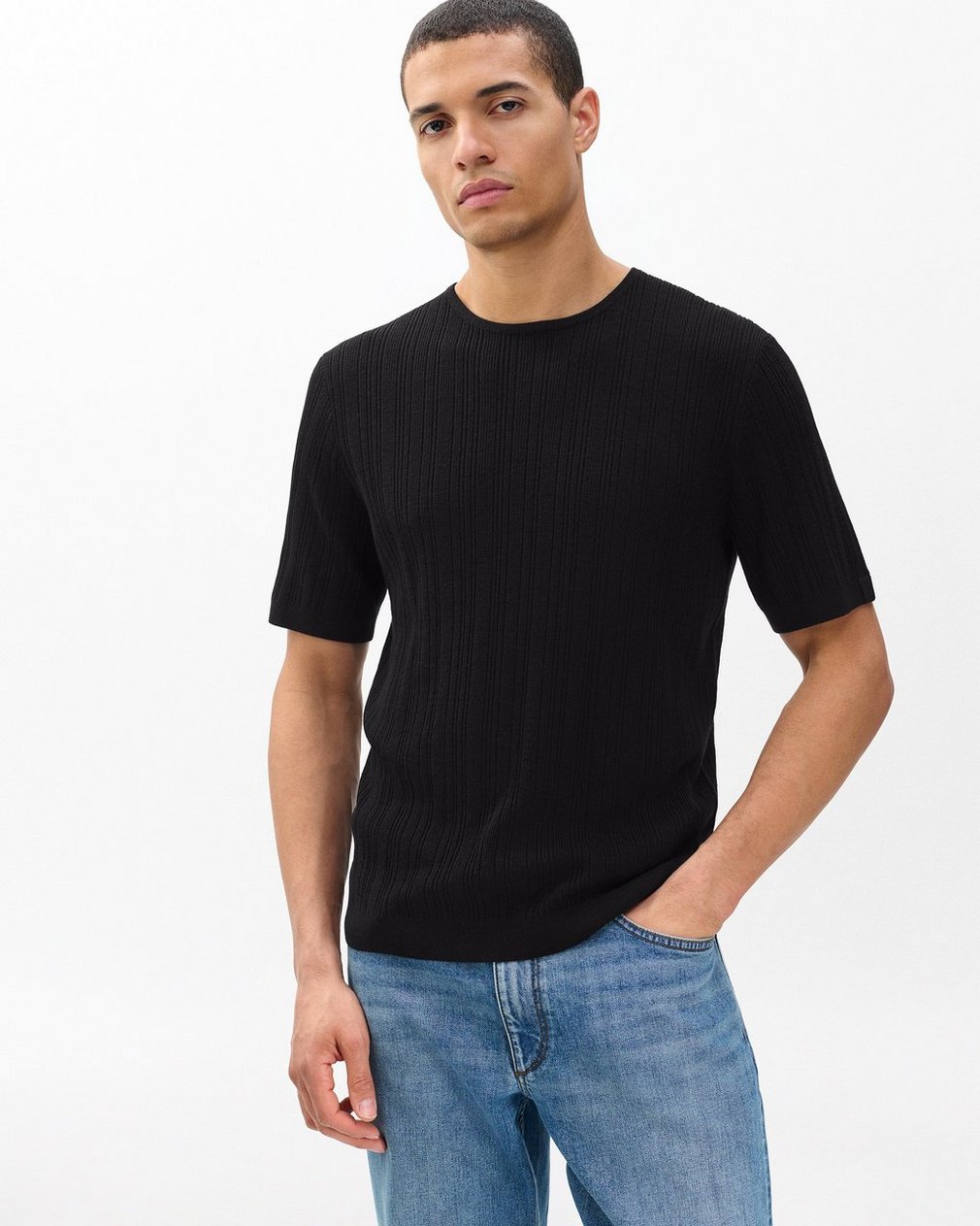 Crawford Wool-Cashmere Sweater Tee - Black
