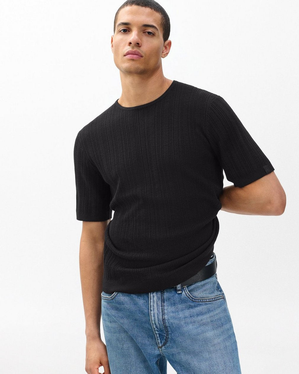 Crawford Wool-Cashmere Sweater Tee - Black