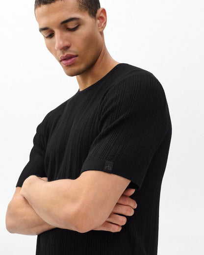 Crawford Wool-Cashmere Sweater Tee - Black