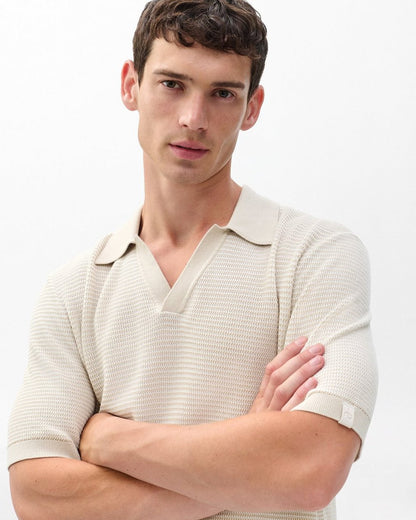 Harvey Knit Johnny Collar Polo - Desert Sand