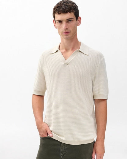 Harvey Knit Johnny Collar Polo - Desert Sand
