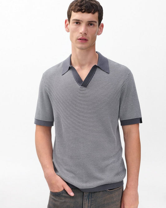Harvey Knit Johnny Collar Polo - Wet Iron