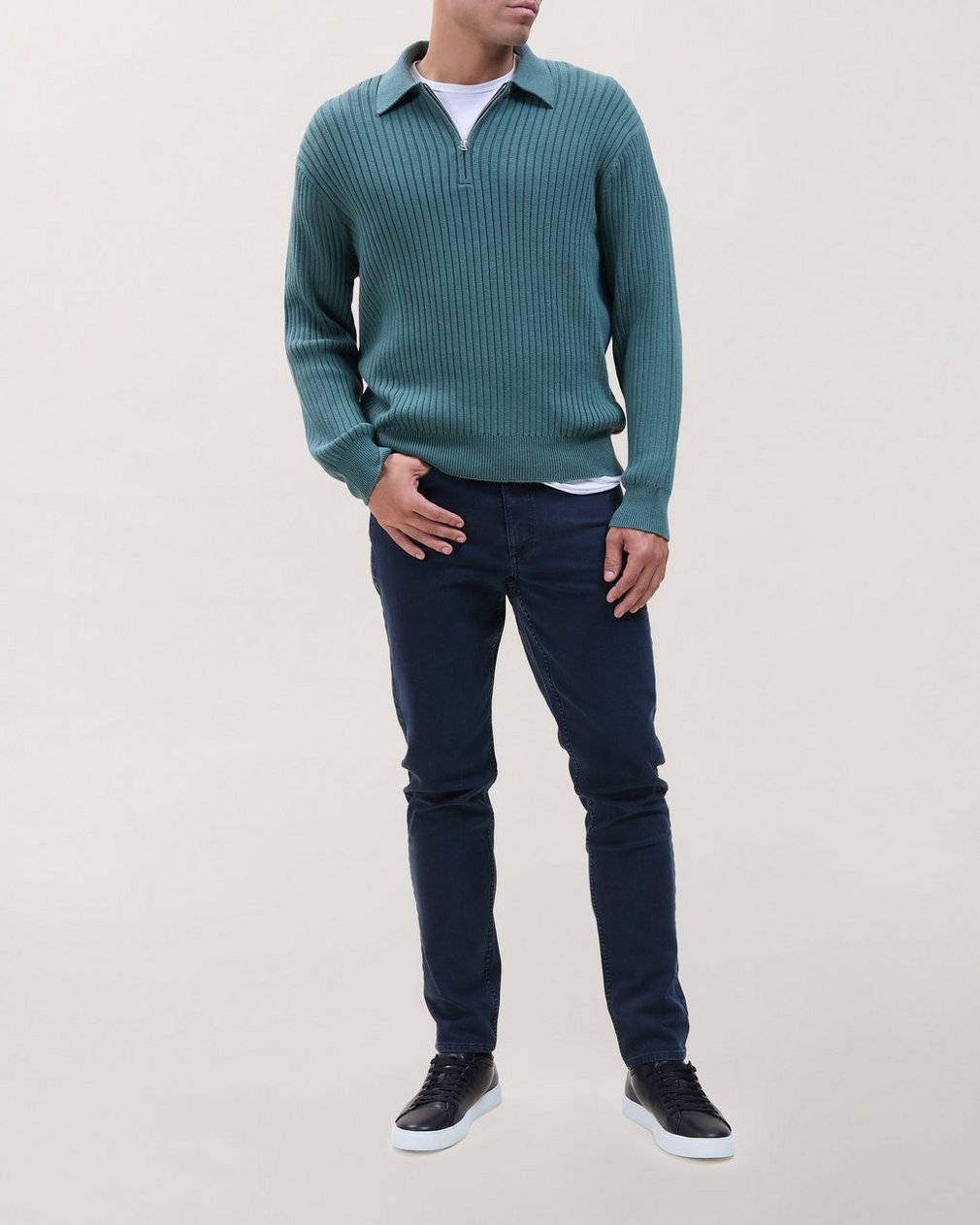 Curtis Ribbed Quarter-Zip Sweater - Pale Pine