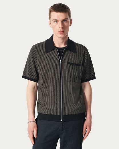 Zuma Zip Knit Polo Shirt - Black