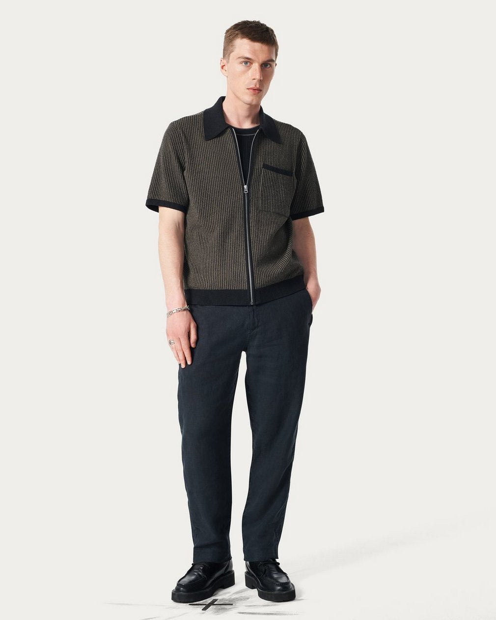 Zuma Zip Knit Polo Shirt - Black