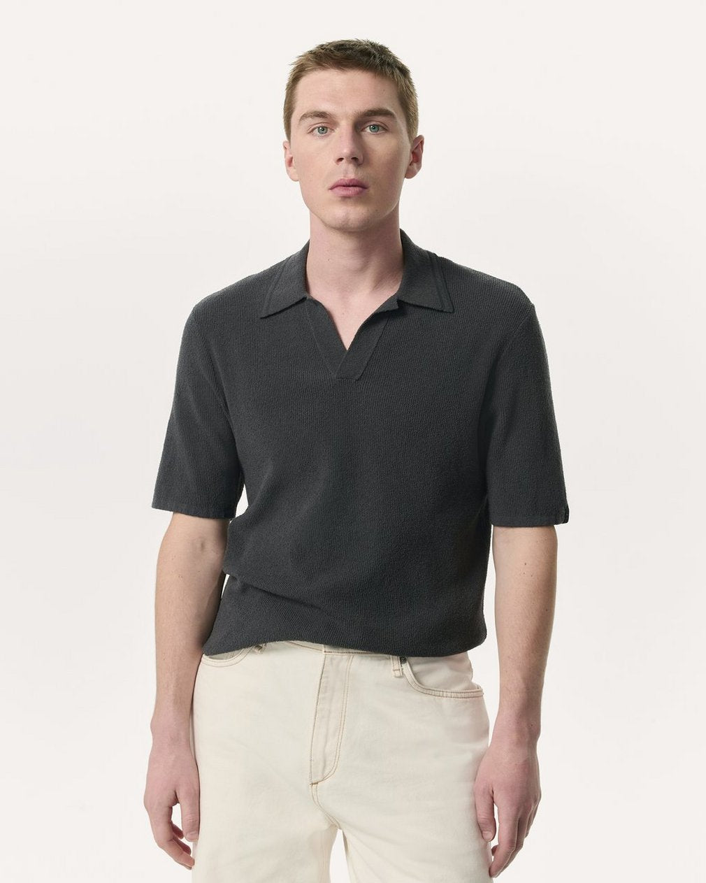 Zuma Johnny Collar Knit Polo Shirt - Dark Grey