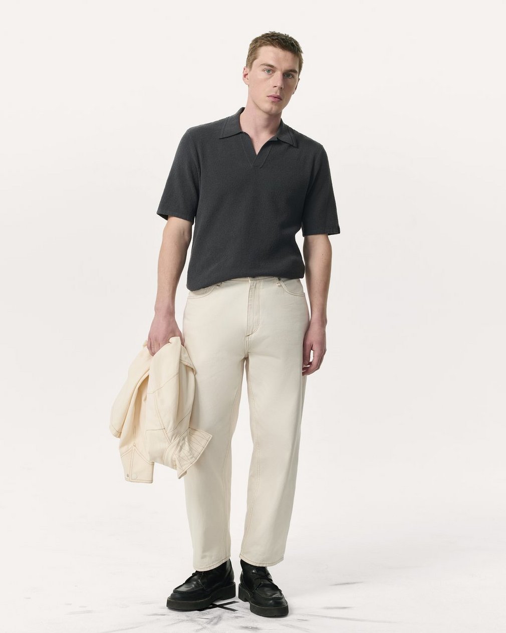 Zuma Johnny Collar Knit Polo Shirt - Dark Grey