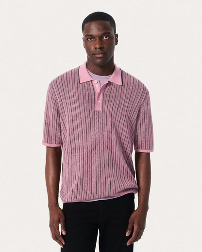 Harvey Striped Knit Polo Shirt - Grape