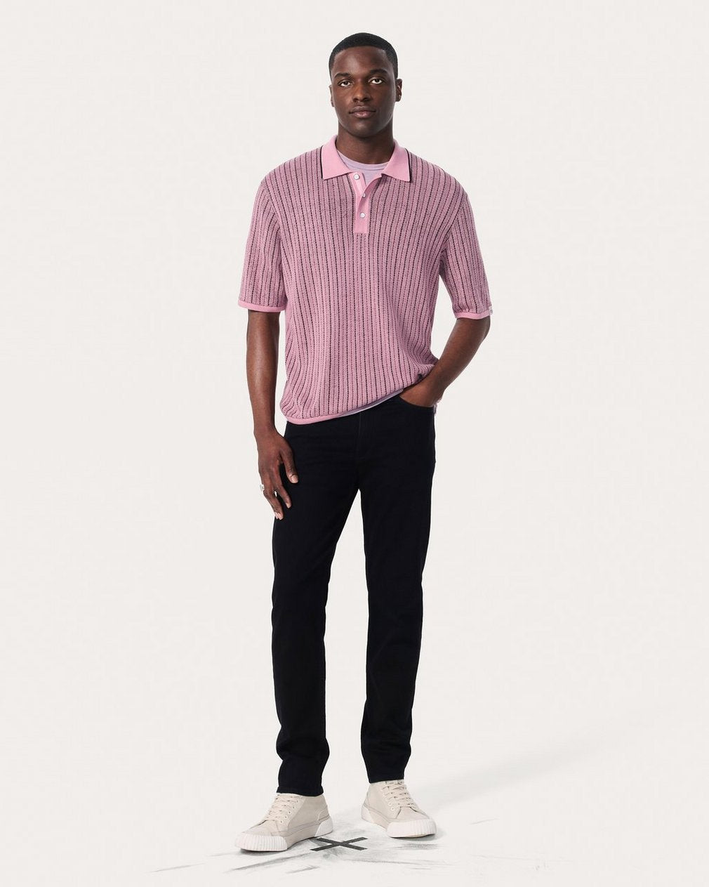 Harvey Striped Knit Polo Shirt - Grape