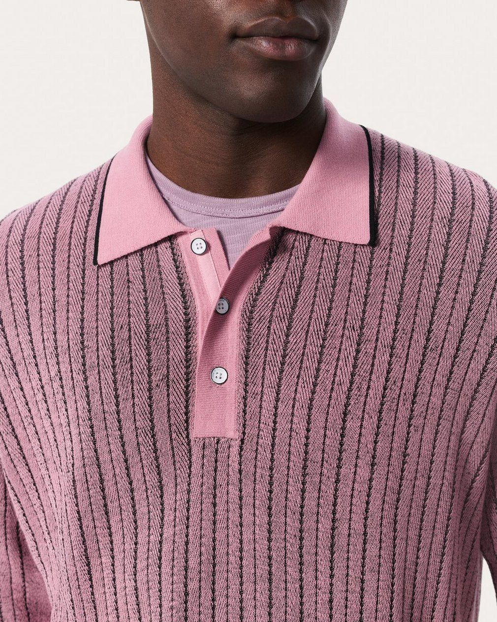 Harvey Striped Knit Polo Shirt - Grape