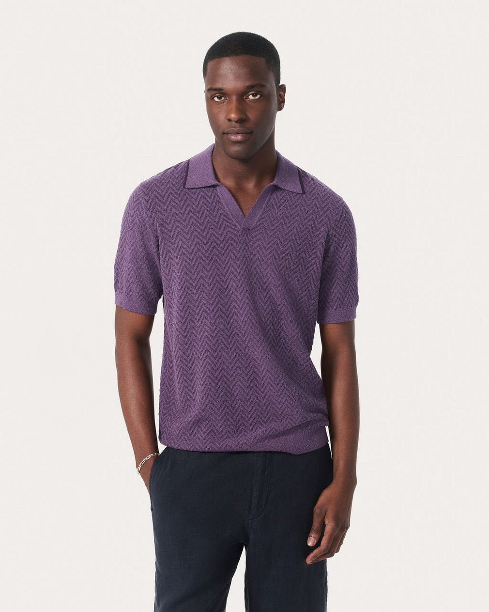 Zuma Herringbone Knit Polo Shirt - Washed Violet