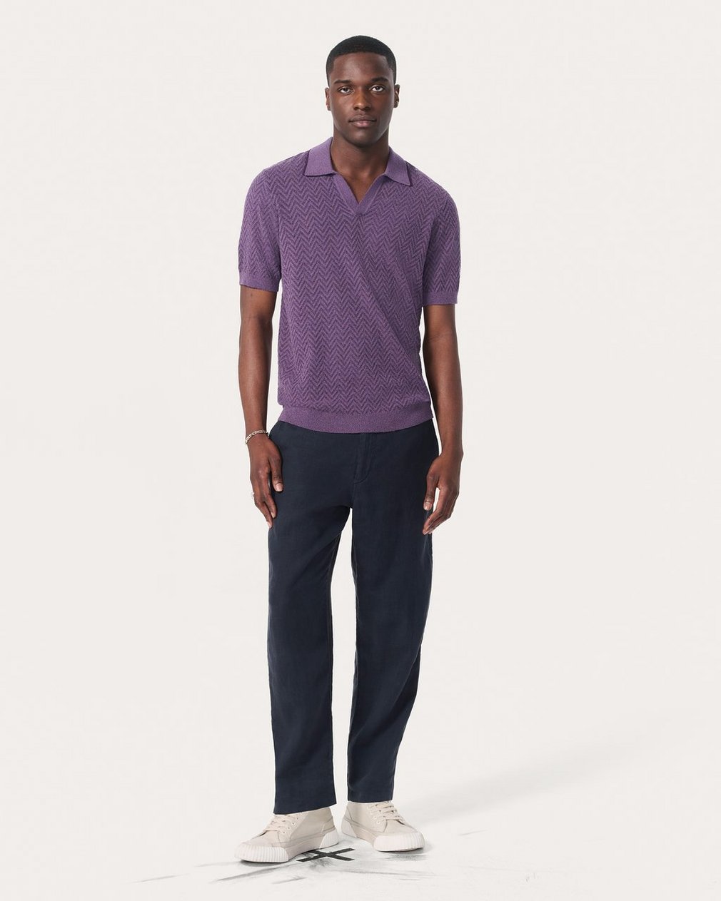 Zuma Herringbone Knit Polo Shirt - Washed Violet