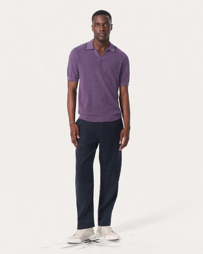 Zuma Herringbone Knit Polo Shirt - Washed Violet