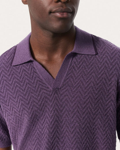 Zuma Herringbone Knit Polo Shirt - Washed Violet