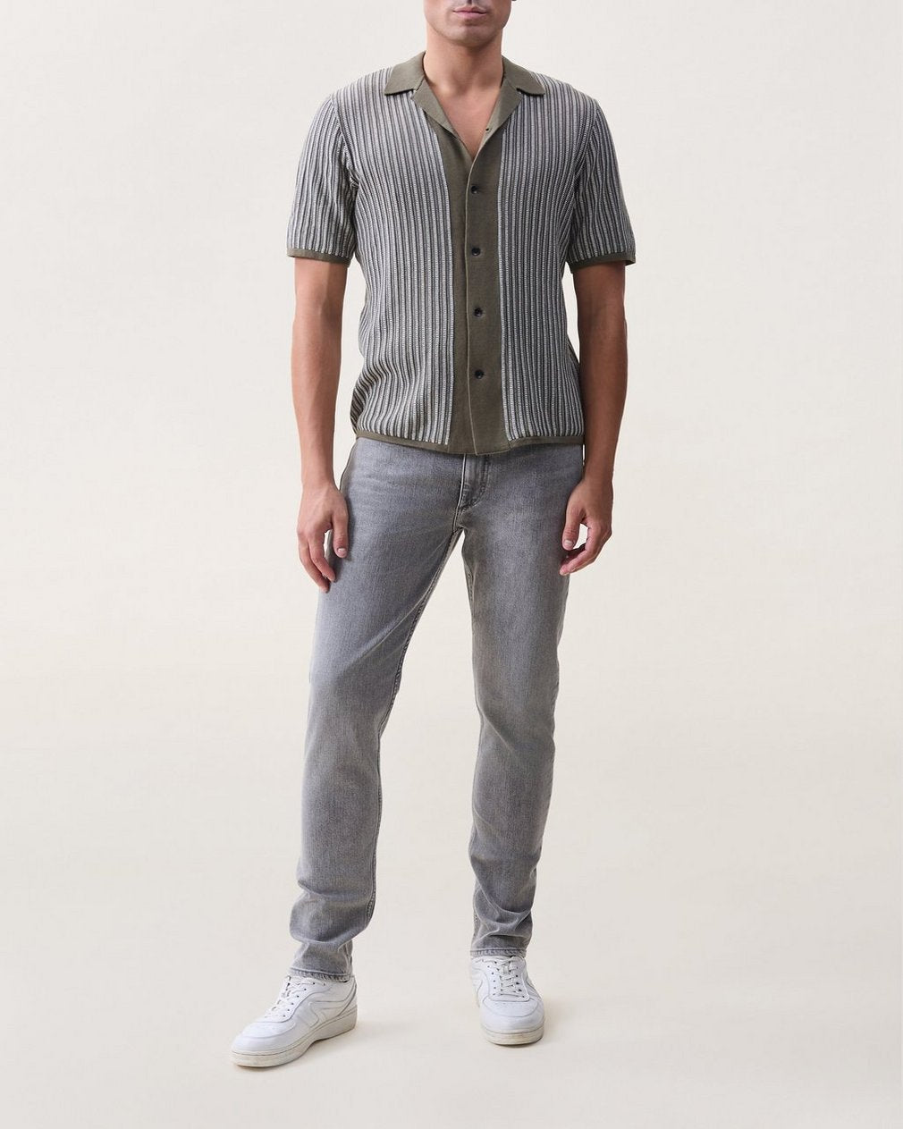 Micha Camp-Collar Knit Shirt - Gravel Multi