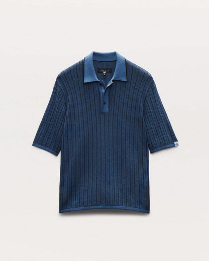 Harvey Striped Knit Polo Shirt - Moonlight