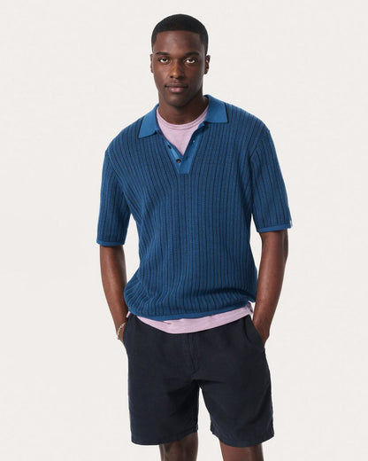 Harvey Striped Knit Polo Shirt - Moonlight