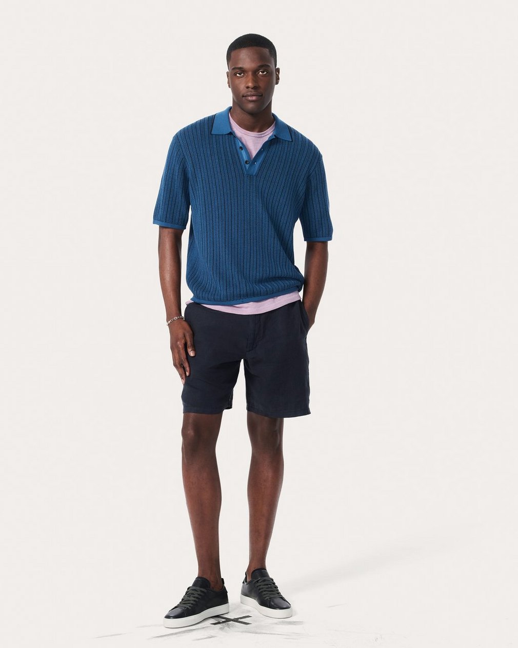 Harvey Striped Knit Polo Shirt - Moonlight
