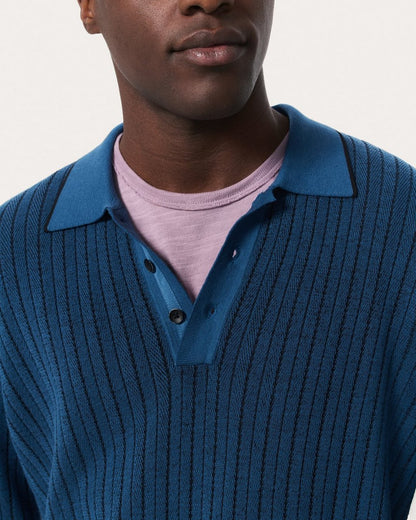 Harvey Striped Knit Polo Shirt - Moonlight