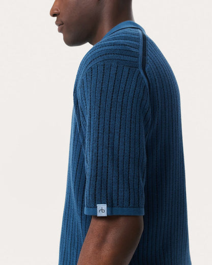 Harvey Striped Knit Polo Shirt - Moonlight