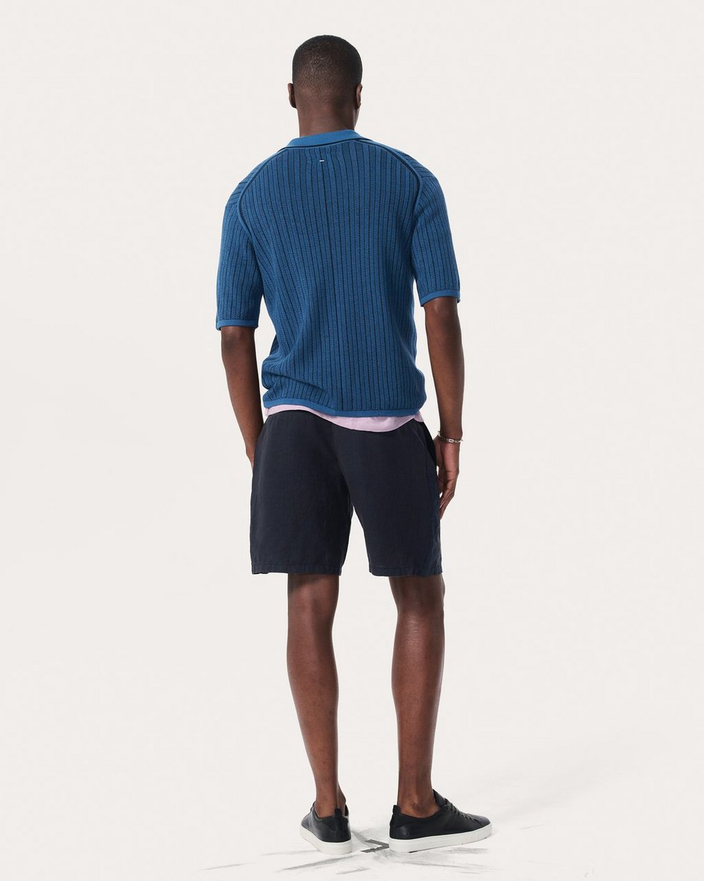 Harvey Striped Knit Polo Shirt - Moonlight