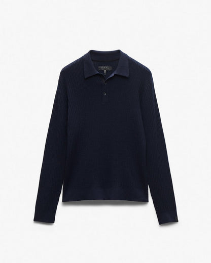 Crawford Wool-Cashmere Polo Sweater - Navy