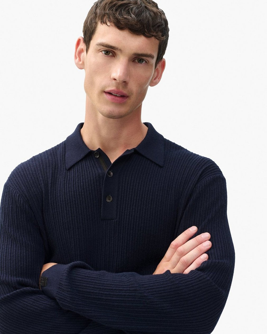 Crawford Wool-Cashmere Polo Sweater - Navy