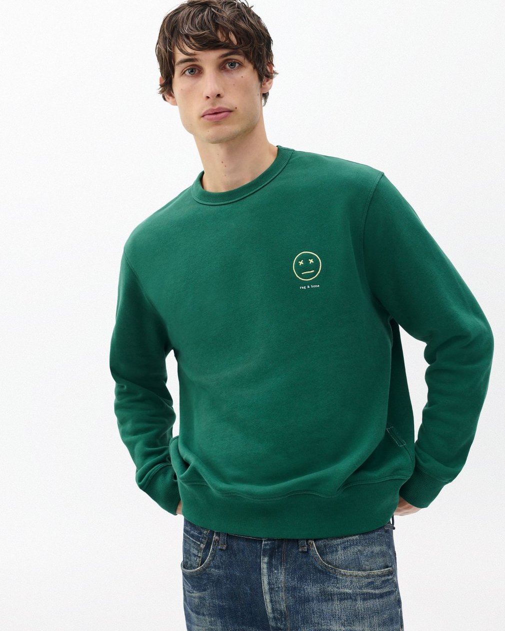 Sour Face Embroidered Sweatshirt - Pine Forest