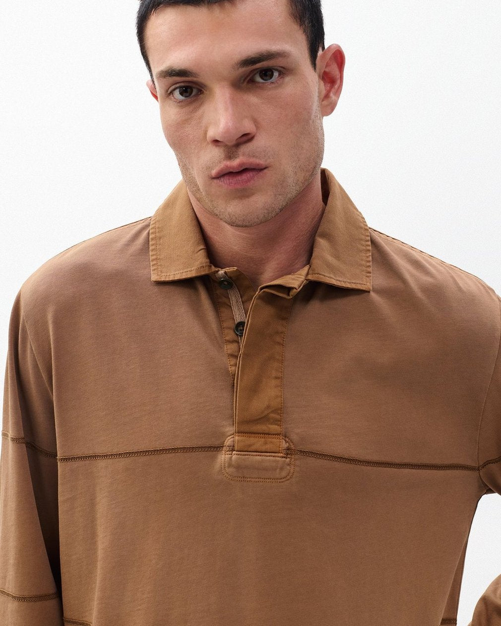 Washed Cotton Rugby Shirt - Washed Brown