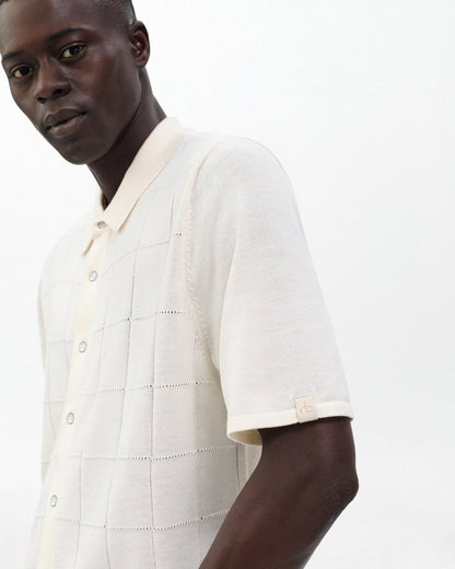 Dalton Windowpane Knit Shirt - Ivory