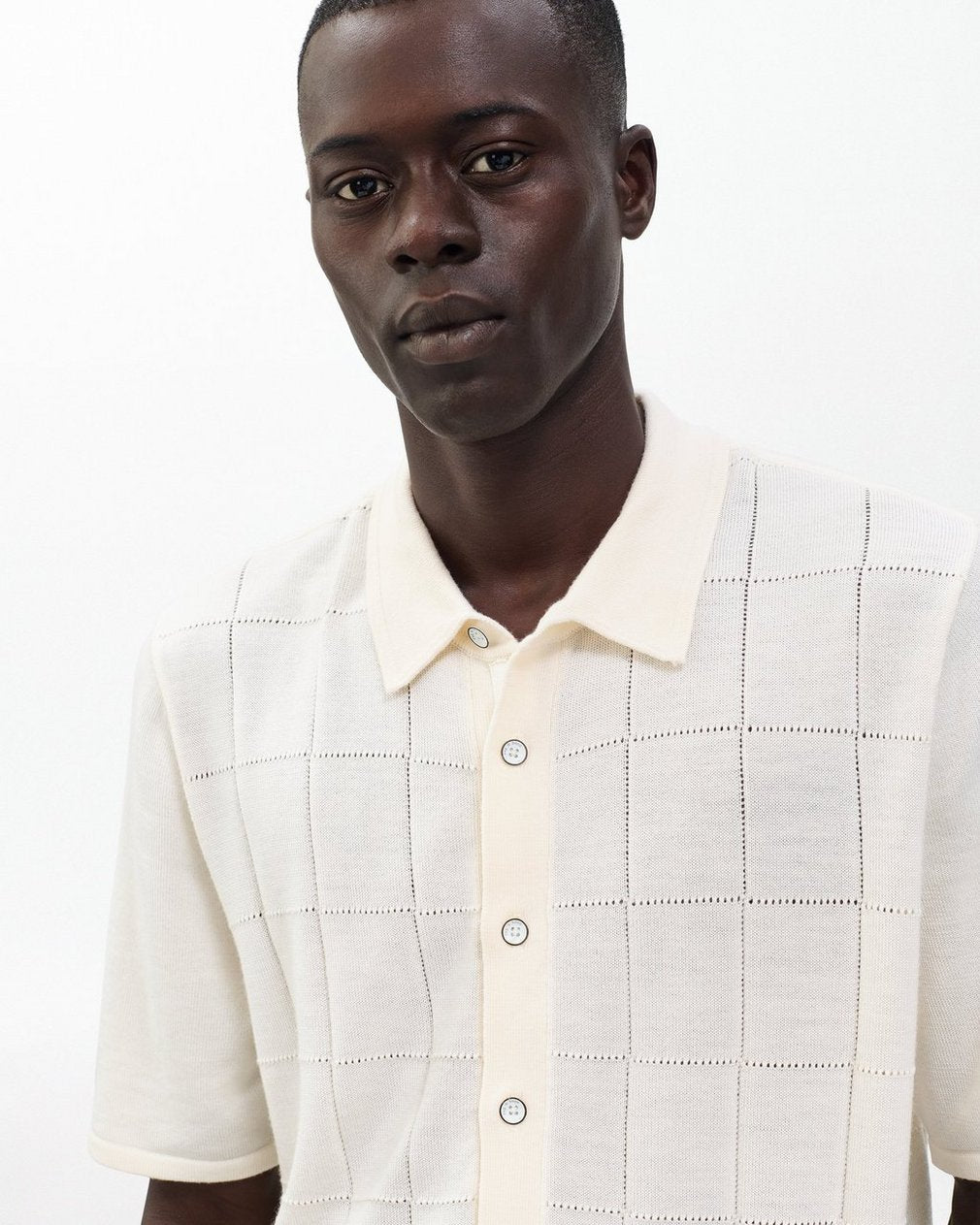 Dalton Windowpane Knit Shirt - Ivory