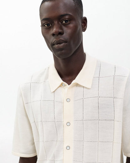 Dalton Windowpane Knit Shirt - Ivory