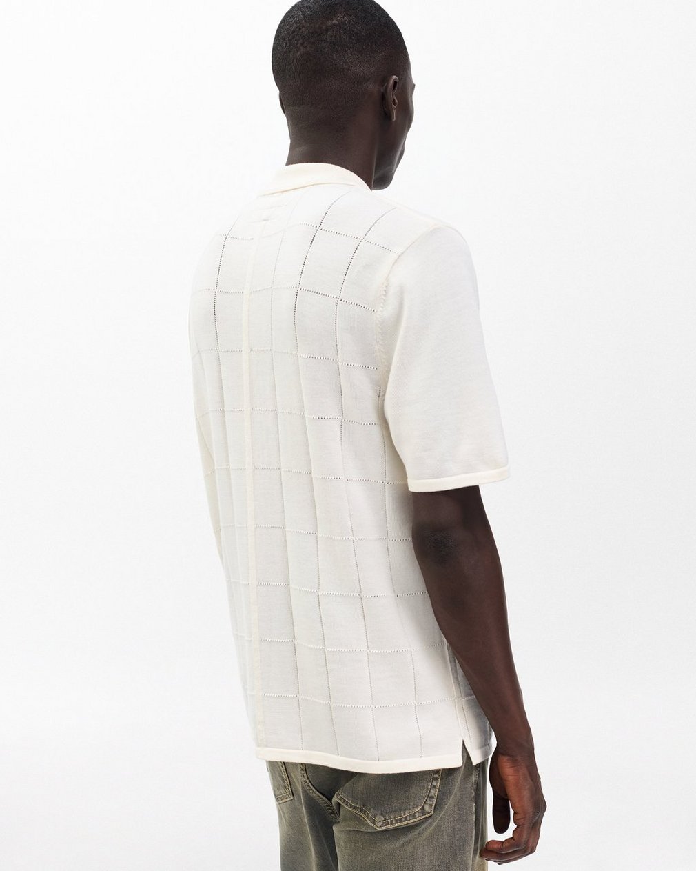 Dalton Windowpane Knit Shirt - Ivory