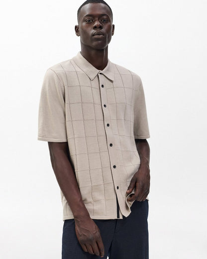 Dalton Windowpane Knit Shirt - Tan
