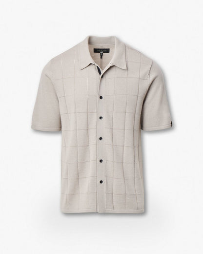 Dalton Windowpane Knit Shirt - Tan