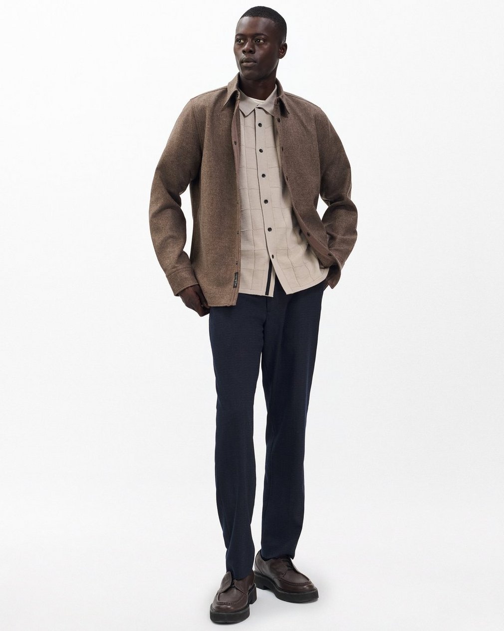 Dalton Windowpane Knit Shirt - Tan