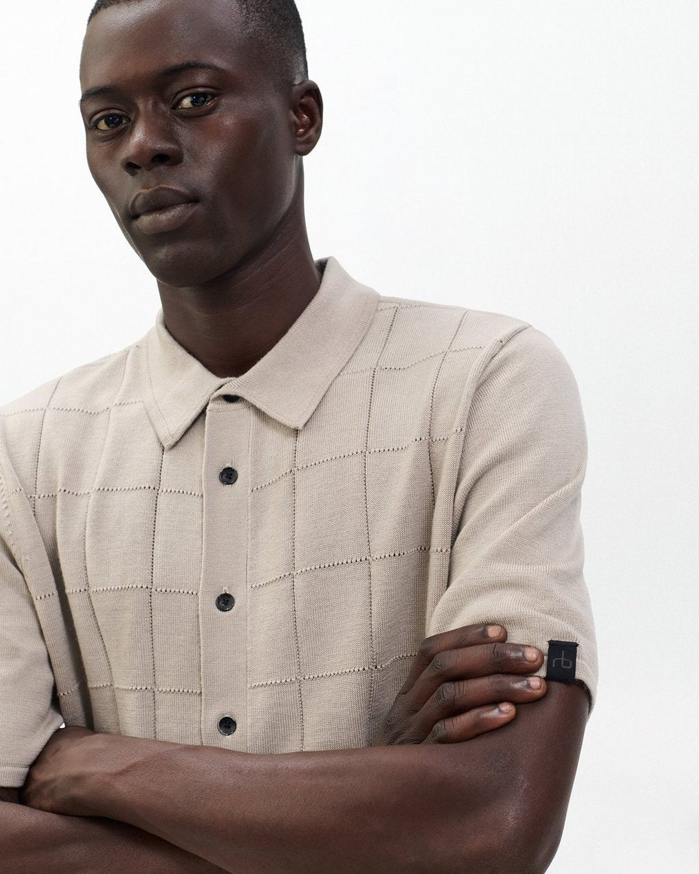Dalton Windowpane Knit Shirt - Tan