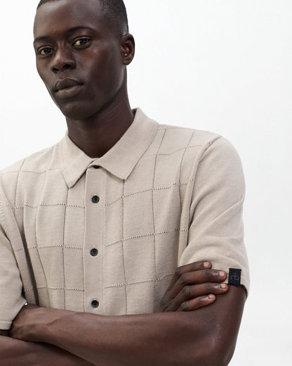 Dalton Windowpane Knit Shirt - Tan