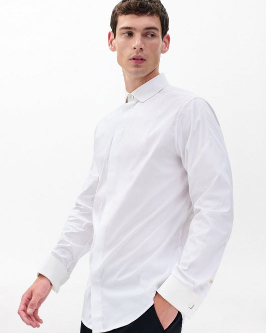Patrick Poplin Tuxedo Shirt - White