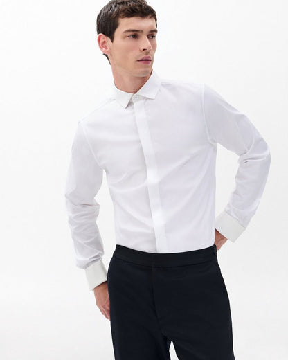 Patrick Poplin Tuxedo Shirt - White