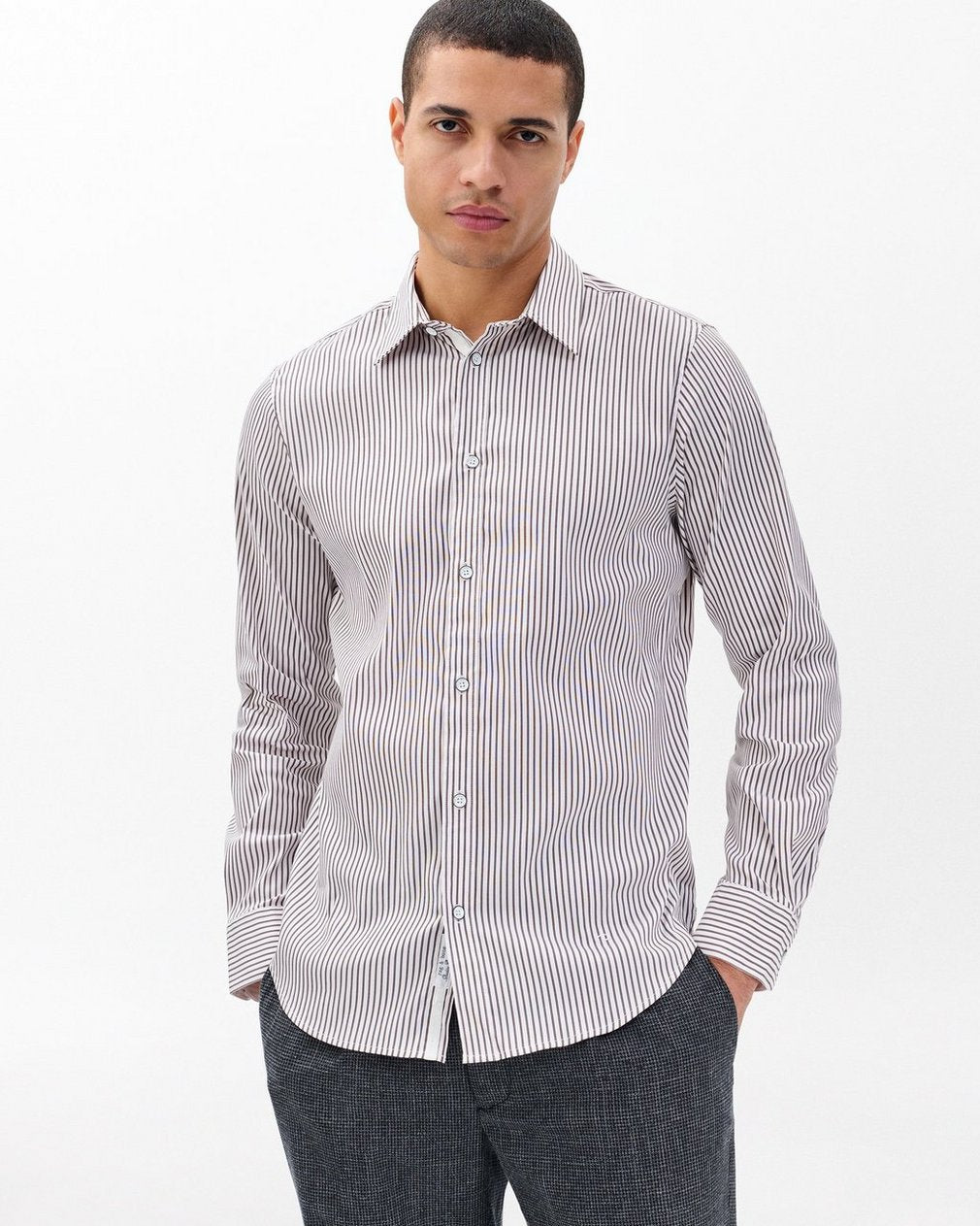 Patrick Poplin Shirt - Coffee Stripe