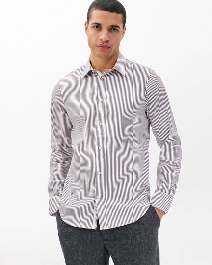 Patrick Poplin Shirt - Coffee Stripe