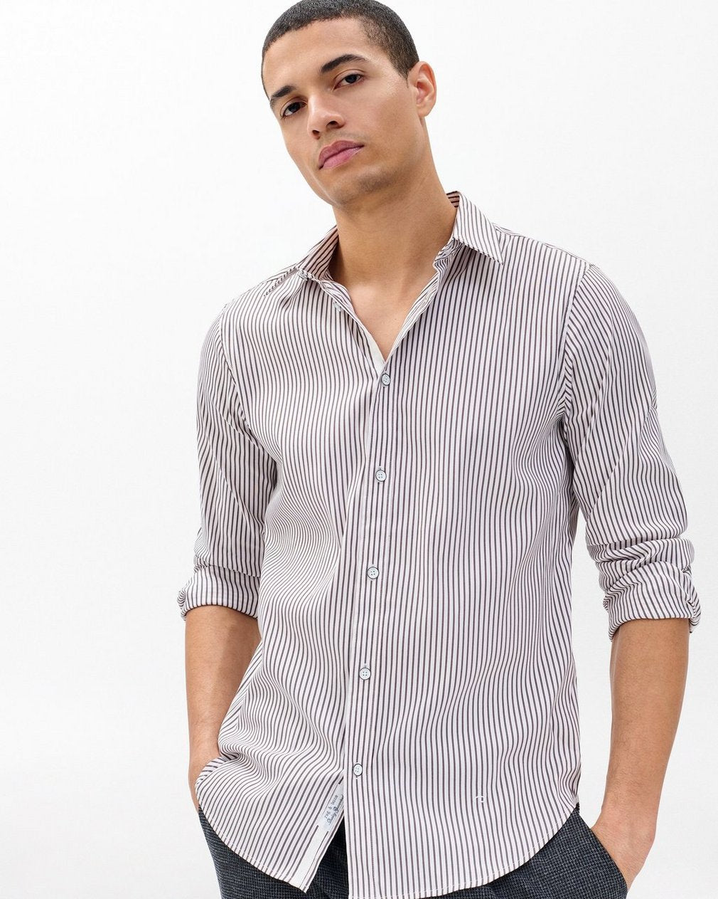 Patrick Poplin Shirt - Coffee Stripe