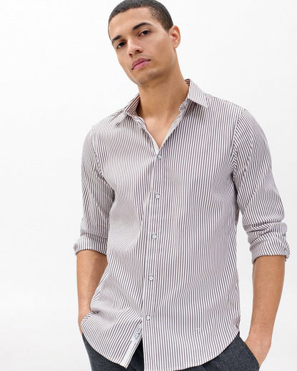 Patrick Poplin Shirt - Coffee Stripe