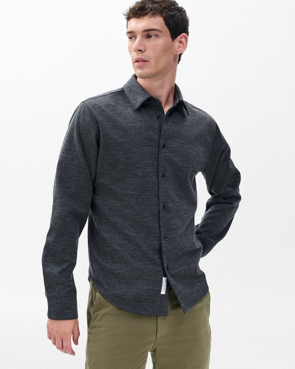 Tomlin Merino Wool Knit Shirt - Charcoal